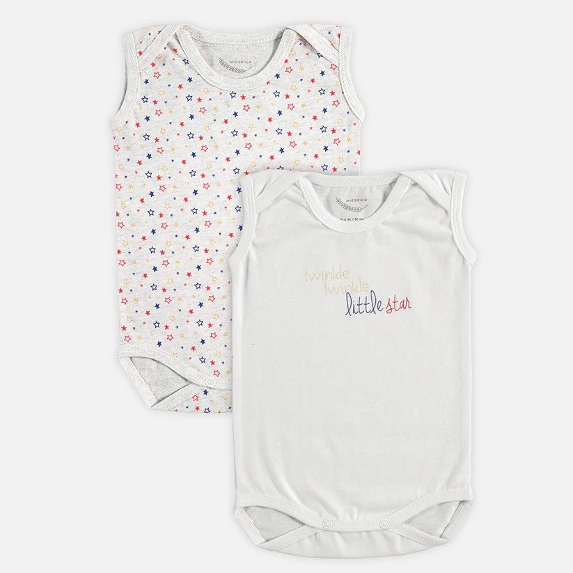Mi Espiga Twinkle Baskılı 2'li Sıfır Kollu Bebek Body Beyaz
