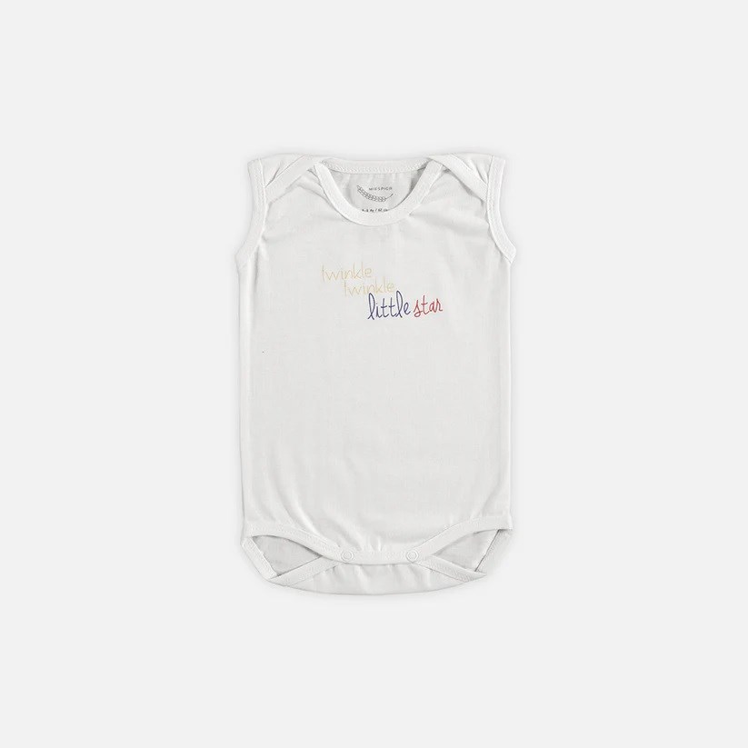Mi Espiga Twinkle Baskılı 2'li Sıfır Kollu Bebek Body Beyaz