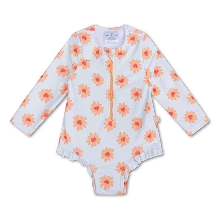 Swim Essentials Fermuarlı Uzun Kollu Mayo- Flower Beyaz