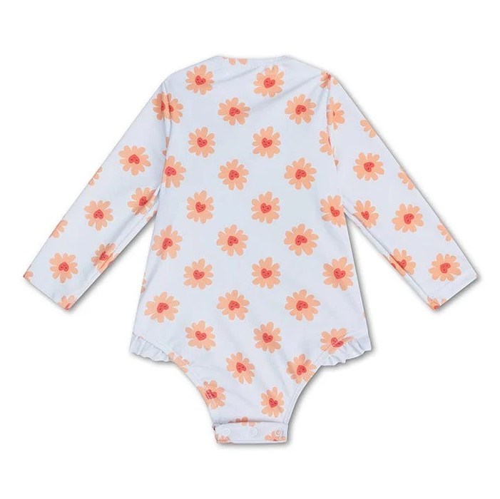 Swim Essentials Fermuarlı Uzun Kollu Mayo- Flower Beyaz
