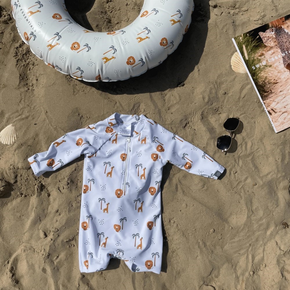 Swim Essentials Fermuarlı Uzun Kollu Mayo- Jungle Beyaz