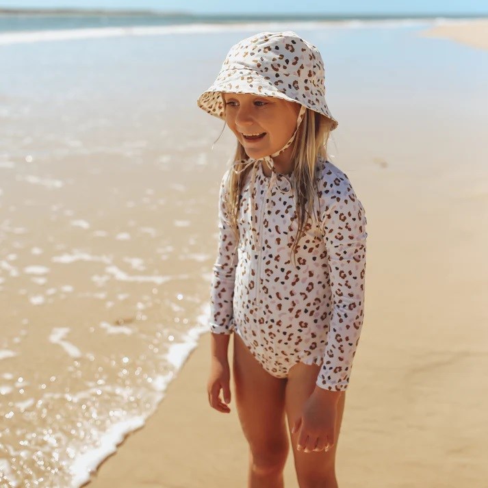 Swim Essentials Yazlık Kız Çocuk Şapka- Leopar Beyaz