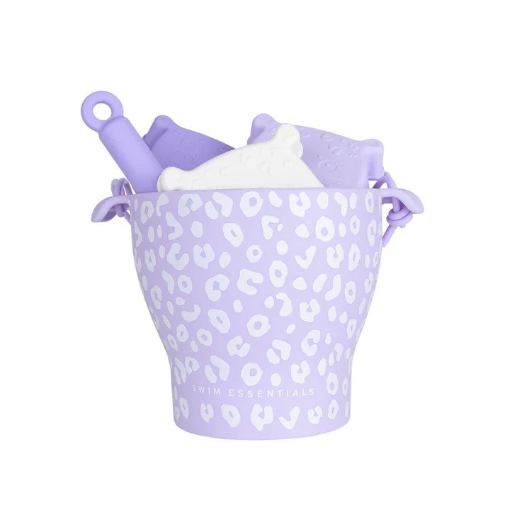 Swim Essentials Lila Leopard Silikon Oyuncak Seti - Kova, Kürek ve 3 adet Kalıp 
